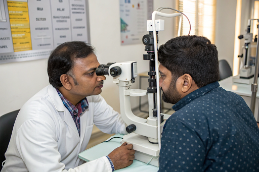 Doctor performing a retina examination at DK Eye Care in Lucknow !
